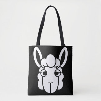 Black and White Alpaca Head Tote Bag by Wighar