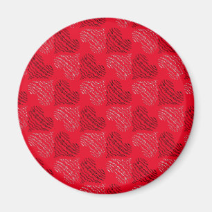 Black and White Alternating Heart Lines on Red Magnet