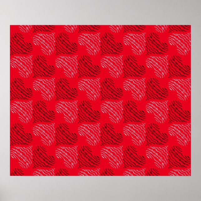 Black and White Alternating Heart Lines on Red Poster (Front)