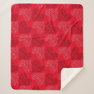 Black and White Alternating Heart Lines on Red Sherpa Blanket