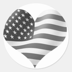 black and white American Flag Classic Round Sticker