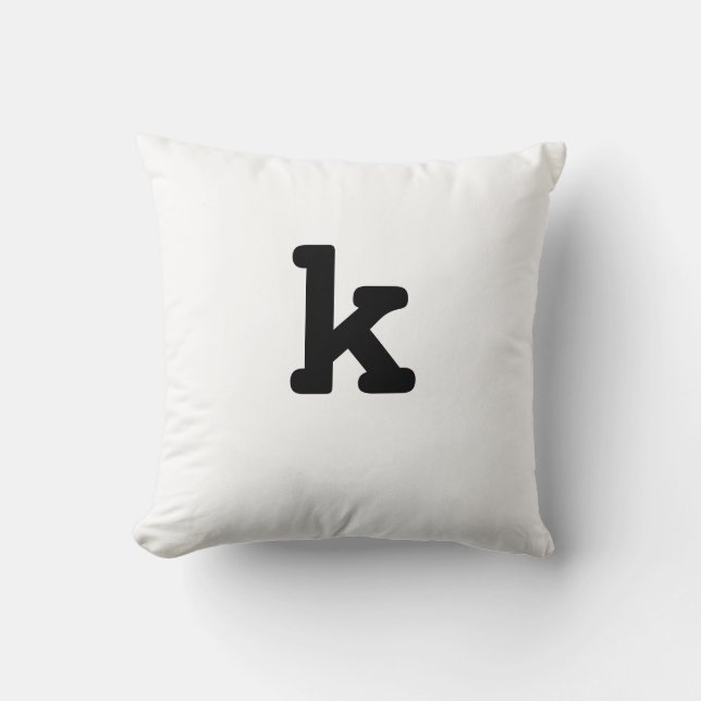 Black and white Anagram Pillow Lowercase Letter k (Front)