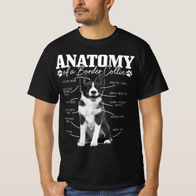 Black And White Anatomy Border Collie Dog T-Shirt (Front)