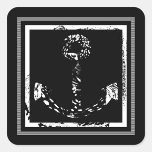 Black and white Anchor Fine Art Square Sticker