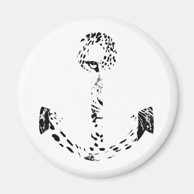 Black and White Anchor Leopard Eye Overlay Magnet (Front)