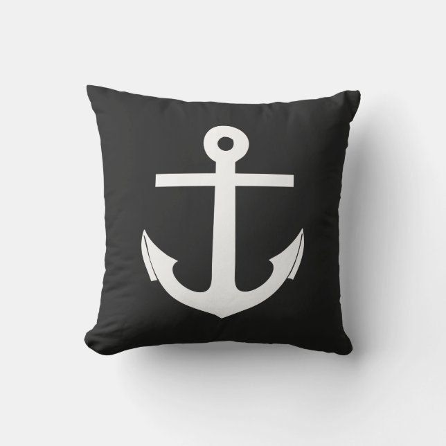 Black and White Anchor Nautical Cushion (Front)
