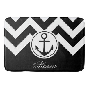 Black and White Anchor Pattern Bath Mat