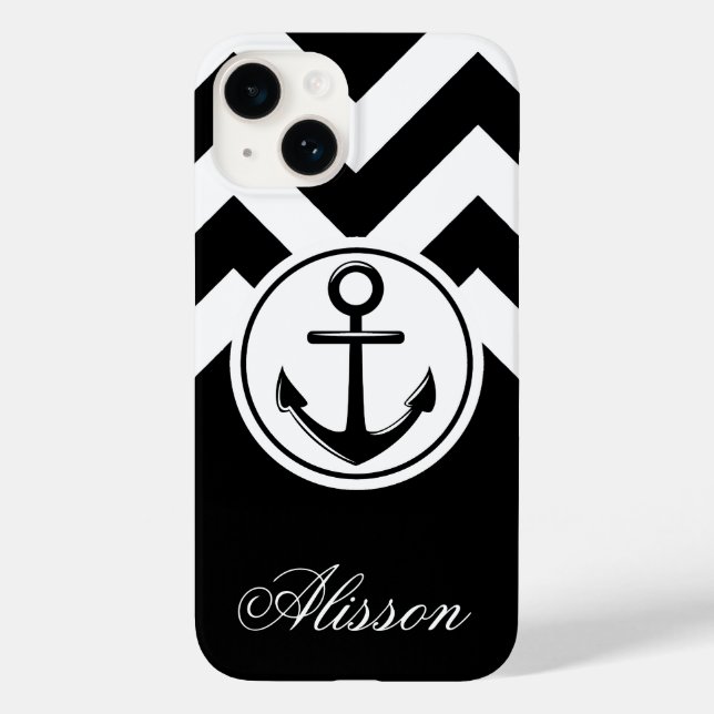 Black and White Anchor Pattern Case-Mate iPhone Case (Back)