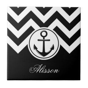 Black and White Anchor Pattern Ceramic Tile