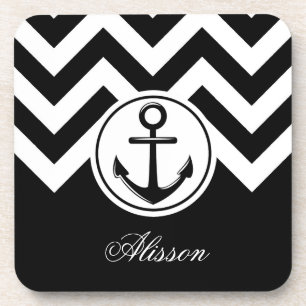 Black and White Anchor Pattern Coaster