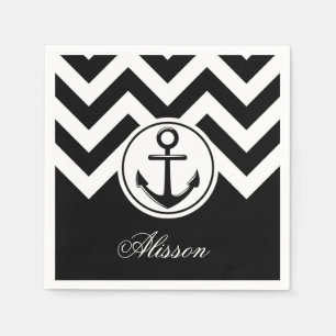 Black and White Anchor Pattern Napkin