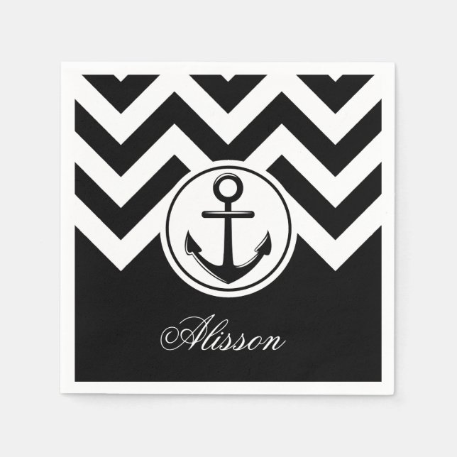 Black and White Anchor Pattern Napkin (Front)
