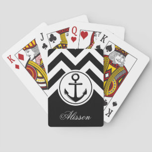 Black and White Anchor Pattern Playing Cards
