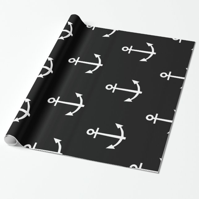 Black and White Anchors Pattern 1 Wrapping Paper (Unrolled)