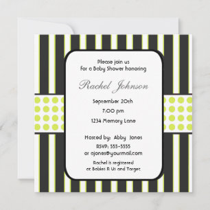 Black and White and Green Stripe Baby Shower Invit Invitation