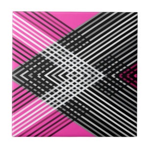 Black and white and grey intertwined stripes on a ceramic tile