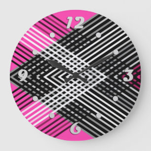 Black and white and grey intertwined stripes on a  large clock