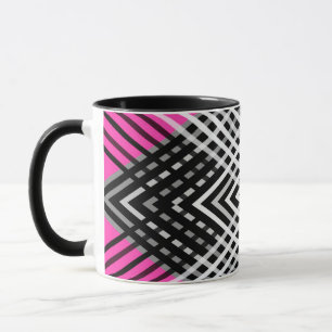 Black and white and grey intertwined stripes on a  mug