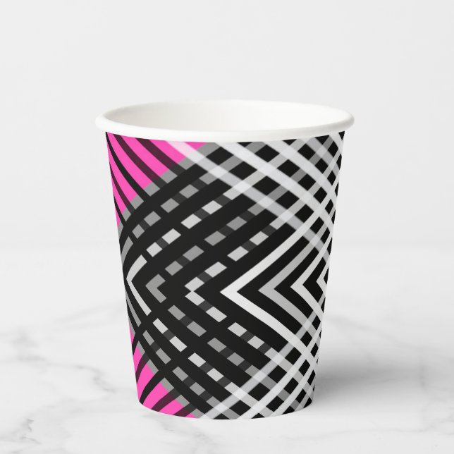 Black and white and grey intertwined stripes on a  paper cups (Front)
