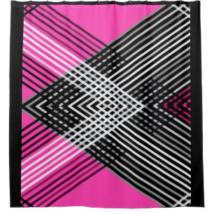 Black and white and grey intertwined stripes on a  shower curtain