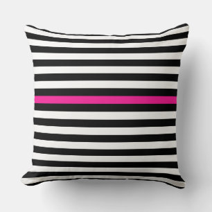 Black and White and Hot Pink Narrow Stripes  Cushion