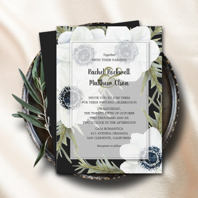 Black and White Anemones Wedding Invitation (Creator Uploaded)