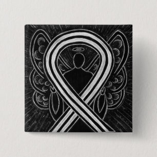 Black and White Angel Awareness Ribbon Custom Pin