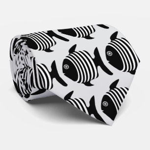 Black And White Angel Fish Design Tie