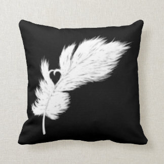 black and white angel heart feather pillow