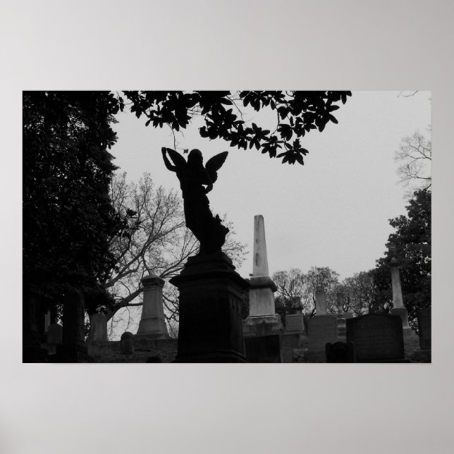 Black and White Angel Statue Poster (Front)