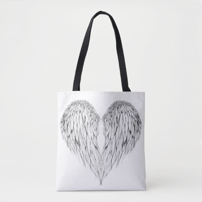 Black and White Angel Wing Heart Tote Bag (Front)