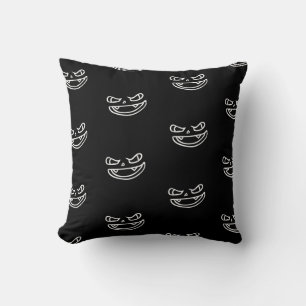Black and White Angry Jack O Lantern Halloween Cushion