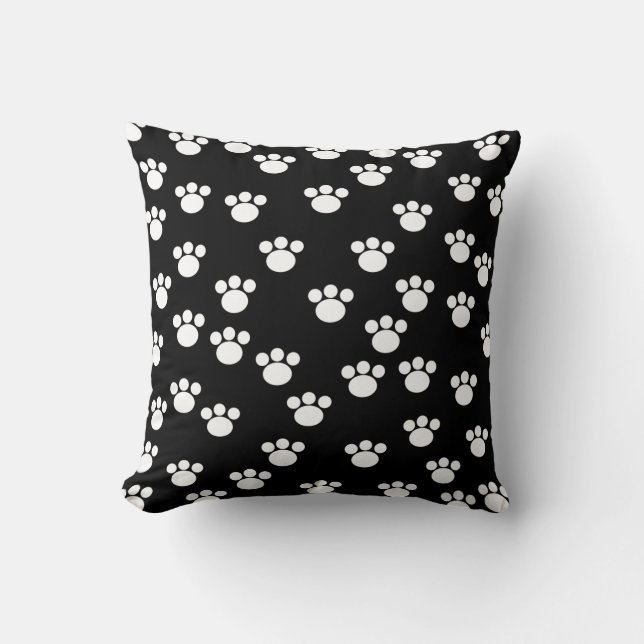 Black and White Animal Paw Print Pattern. Cushion (Front)