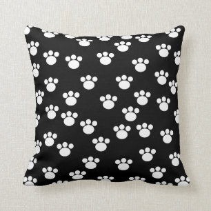Black and White Animal Paw Print Pattern. Cushion
