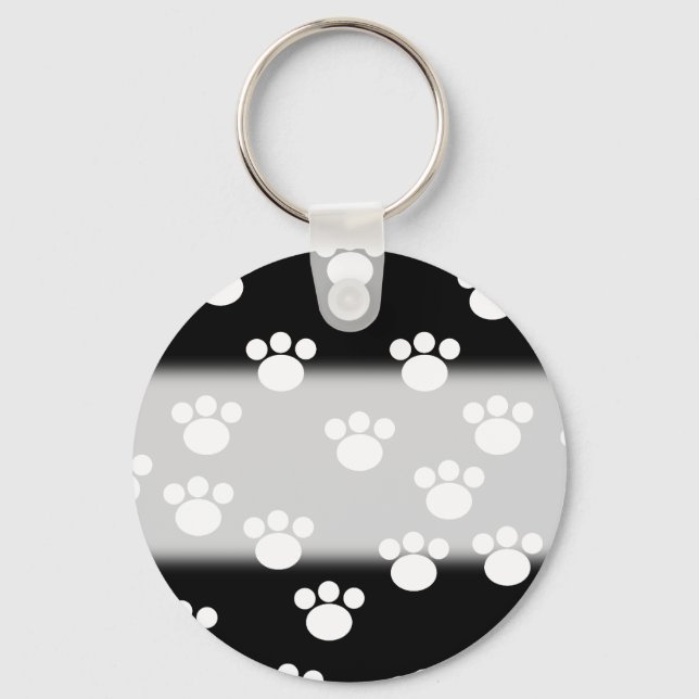 Black and White Animal Paw Print Pattern. Key Ring (Front)