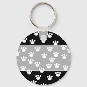 Black and White Animal Paw Print Pattern. Key Ring
