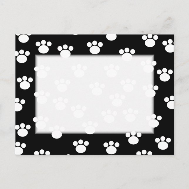 Black and White Animal Paw Print Pattern. Postcard (Front)