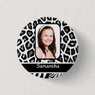 Black and white animal print 3 cm round badge