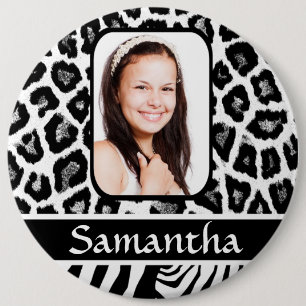 Black and white animal print 6 cm round badge