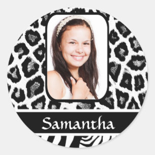 Black and white animal print classic round sticker