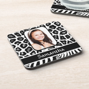 Black and white animal print coaster