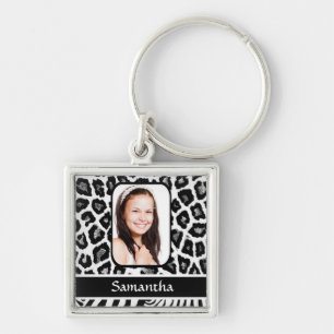 Black and white animal print key ring