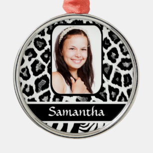 Black and white animal print metal tree decoration