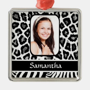 Black and white animal print metal tree decoration