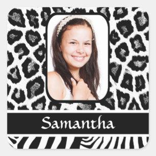 Black and white animal print square sticker