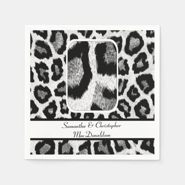 Black and white animal print wedding napkin (Front)