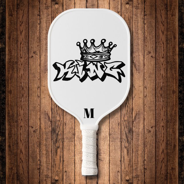 Black and White Anime King Modern Monogram Pickleball Paddle (Creator Uploaded)