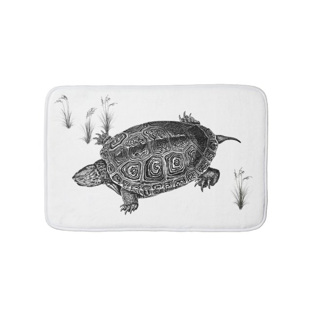 Black and White Aquatic Turtle Bath Mat (Front)