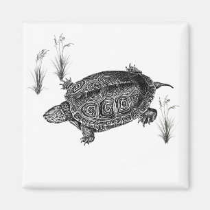 Black and White Aquatic Turtle Magnet
