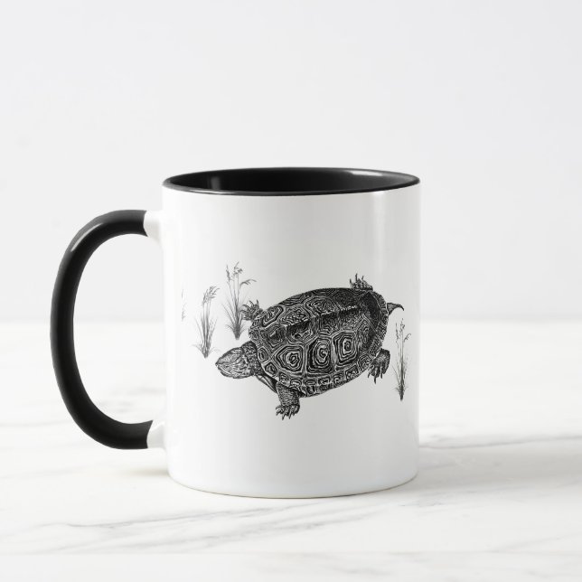 Black and White Aquatic Turtle Mug (Left)